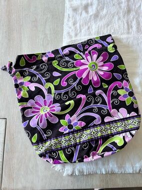 NWOT Vera Bradley Ditty Drawstring Bag Tote Lined Storage Cosmetic Purple Punch